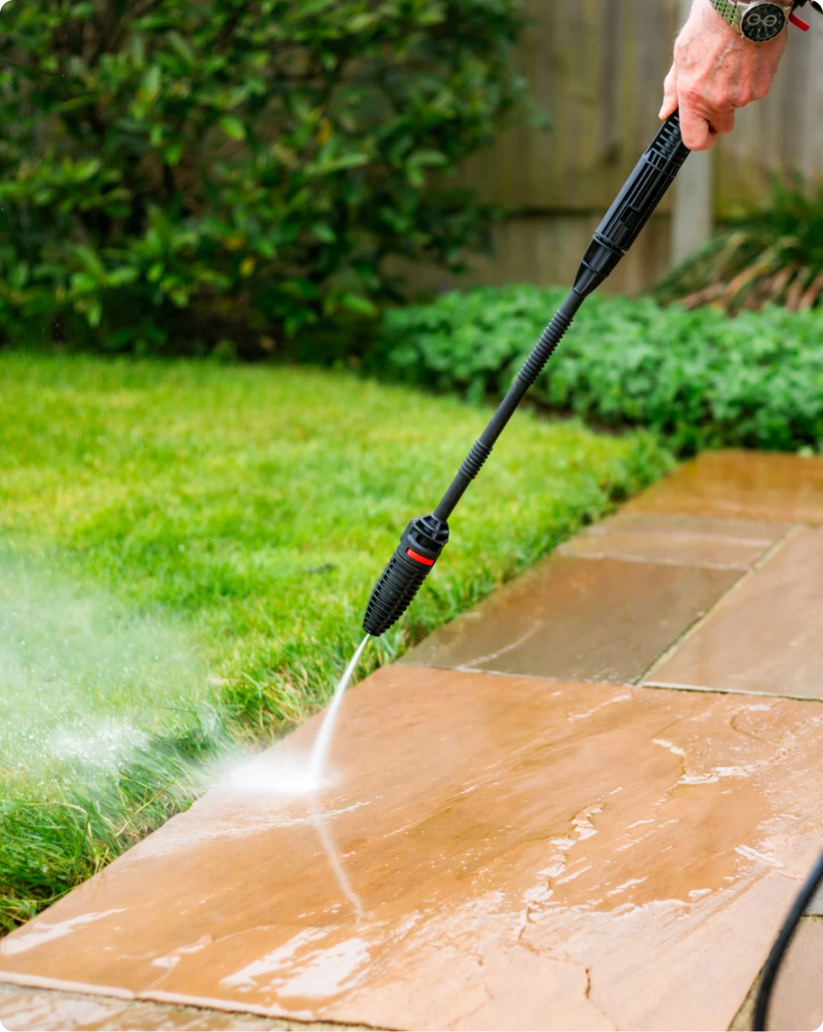 Pressure washing patio slabs